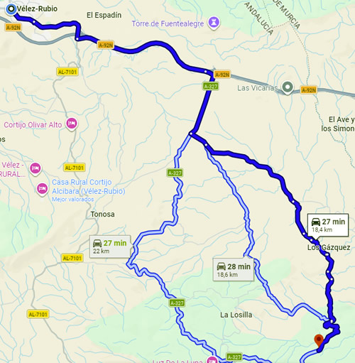Mapa de Hotel Vélez a Bodega Palomillo